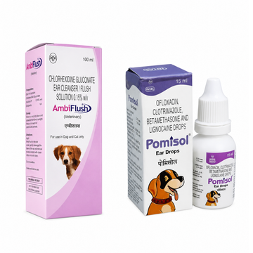 Intas AmbiFlush Ear Cleanser & Pomisol Ear Drops Combo – Complete Ear Care Solution for Dogs and Cats