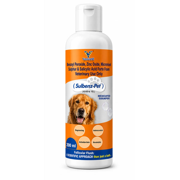 Venworld Sulbenz-Pet Medicated Shampoo 200ml | Benzoyl Peroxide, Zinc Oxide, Sulphur & Salicylic Acid Shampoo for Dogs & Cats