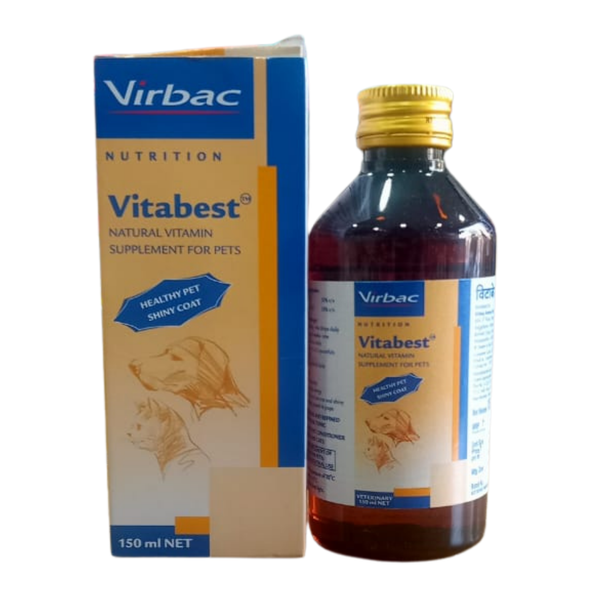 Virbac Vitabest Syrup for Dogs & Cats – Natural Vitamin Supplement for Healthy Skin & Coat (150ml)