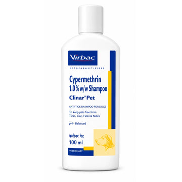 Virbac Clinar Pet Anti-Tick Shampoo 100ml | Cypermethrin 1% w/w Shampoo for Dogs | Tick, Flea & Lice Control