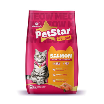 PetStar Delight Salmon Dry Cat Food for Kittens (1kg) | High Protein (32%) Kitten Food | Supports Growth & Immunity