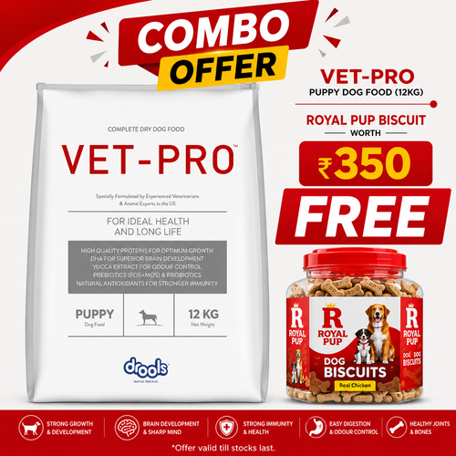Drools Vet-Pro Puppy Dog Food 12kg + FREE Royal Pup Real Chicken Dog Biscuits (Worth ₹350) | Premium Puppy Nutrition Combo Offer