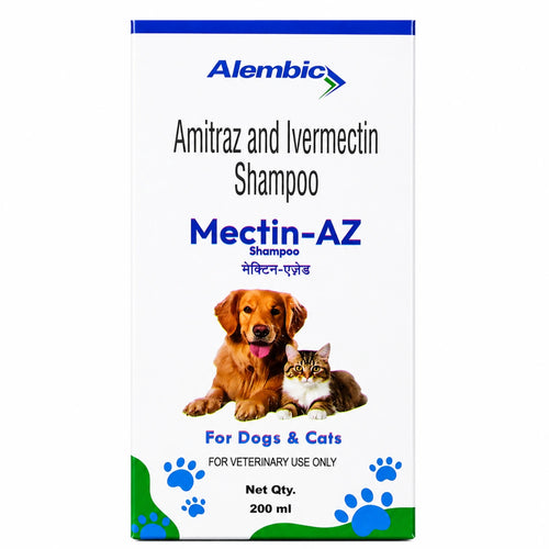 Alembic Mectin-AZ Shampoo for Dogs & Cats 200ml | Amitraz & Ivermectin Medicated Pet Shampoo
