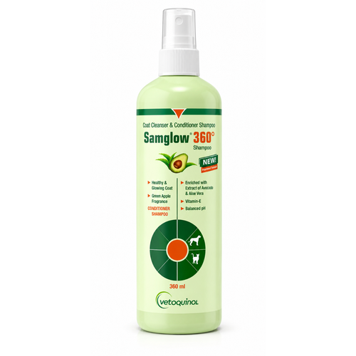 Samglow 360° Coat Cleanser & Conditioner Shampoo for Dogs & Cats | Avocado, Aloe Vera & Vitamin E Pet Shampoo