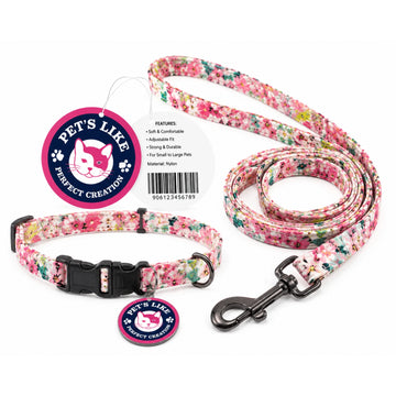 Pet’s Like Floral Collar & Leash Set for Cats & Small Dogs | Adjustable Nylon Pet Walking Set