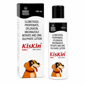 KisKin Skin Lotion 100ml – Veterinary Skin Care Lotion for Dogs | Clobetasol, Ofloxacin, Miconazole & Zinc Sulphate Formula
