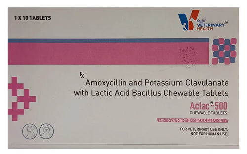 Aclac 500 Chewable Tablets for Dogs & Cats | Amoxycillin & Potassium Clavulanate with Lactic Acid Bacillus