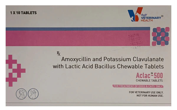 Aclac 500 Chewable Tablets for Dogs & Cats | Amoxycillin & Potassium Clavulanate with Lactic Acid Bacillus