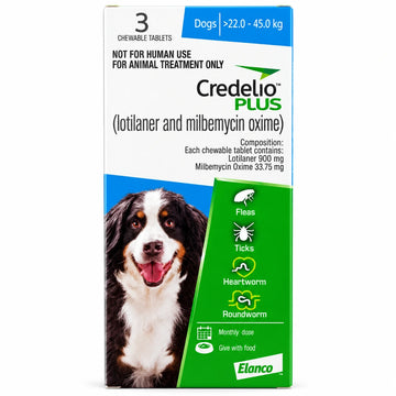 Credelio Plus Chewable Tablets for Dogs 11–22kg | Flea, Tick, Heartworm & Intestinal Worm Protection | 3 Chewable Tablets