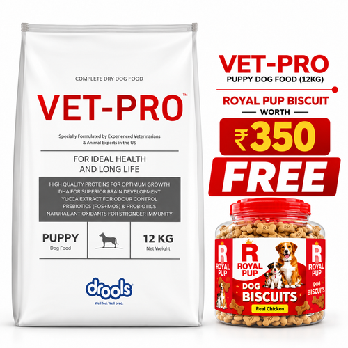 Drools Vet-Pro Puppy Dog Food 12kg + FREE Royal Pup Real Chicken Dog Biscuits (Worth ₹350) | Premium Puppy Nutrition Combo Offer