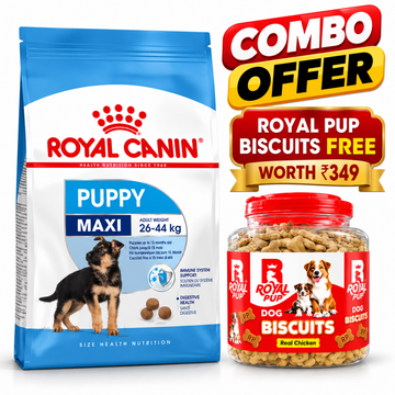 Royal Canin Maxi Puppy Dog Food + Royal Pup Biscuits Free | Combo Offer