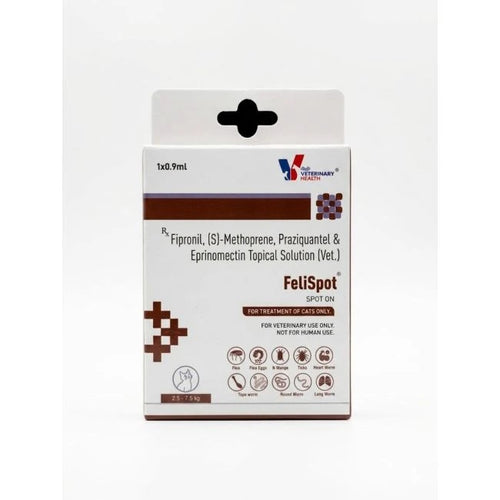 FeliSpot Spot-On for Cats 2.5–7.5kg | Fipronil, (S)-Methoprene, Praziquantel & Eprinomectin | Flea, Tick, Mite & Worm Treatment | 0.9ml