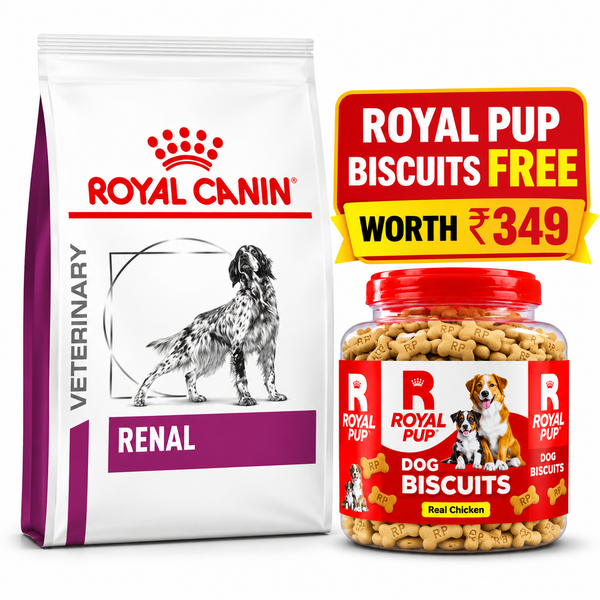 Royal Canin Veterinary Renal Dry Dog Food + FREE Royal Pup Real Chicken Biscuits Worth ₹349 | Renal Care Combo Offer