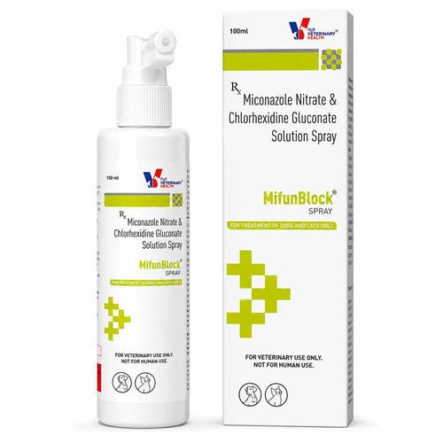 MifunBlomck Spray for Dogs & Cats – Miconazole Nitrate & Chlorhexidine Gluconate Antifungal & Antibacterial Spray 100ml