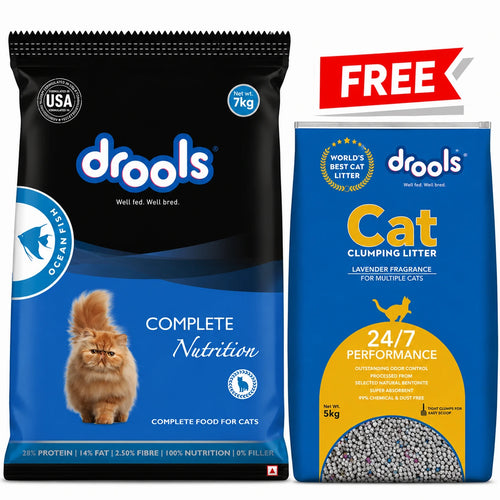 Drools Ocean Fish Dry Cat Food – 7kg + Free Clumping Cat Litter Combo Pack