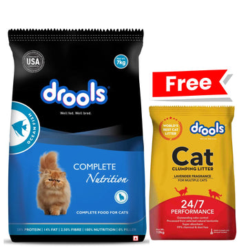 Drools Ocean Fish Dry Cat Food – 7kg + Free Clumping Cat Litter Combo Pack