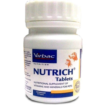 Virbac Nutrich Multivitamin Tablets for Dogs & Cats | Daily Vitamins & Minerals Supplement | Nutritional Support | Available in 30 & 60 Tablets
