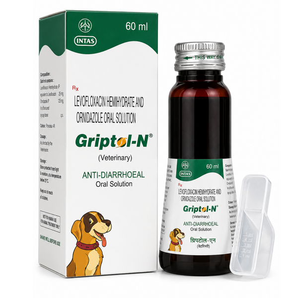 INTAS Griptol-N Oral Solution for Dogs | Levofloxacin & Ornidazole Veterinary Anti-Diarrhoeal Syrup | Digestive Health Support for Pets