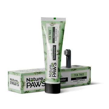 Nature Paws Tea Tree Protect Dentapaste for Dogs & Cats 100g with Toothbrush | Dental Care, Plaque & Tartar Control | Freshens Breath