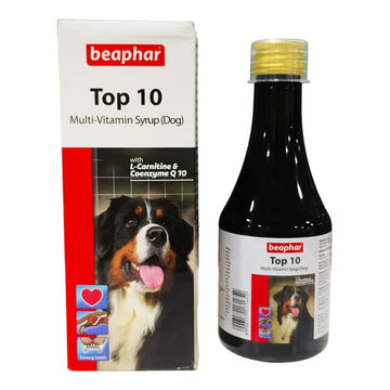 Beaphar Top 10 Multi-Vitamin Syrup for Dogs 200ml | Vitamins, Amino Acids, L-Carnitine & CoQ10 | Supports Energy, Immunity, Skin & Coa