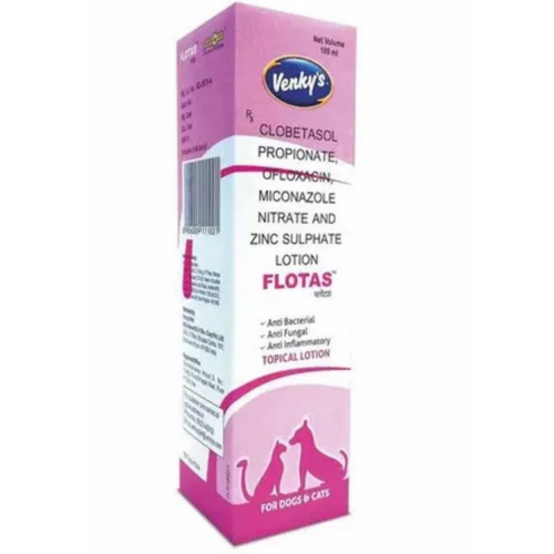 Venkys Flotas Lotion for Dogs & Cats | Anti Fungal, Anti Bacterial & Anti Inflammatory Skin Lotion | Clobetasol Propionate, Miconazole Nitrate & Zinc Sulphate Lotion | 100ml
