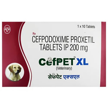 CefPET XL Cefpodoxime Proxetil Tablets IP 200mg for Dogs | Veterinary Antibiotic Tablets | Bacterial Infection Support | 1x10 Tablets