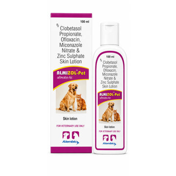 Almizol-Pet Skin Lotion for Dogs & Cats | Clobetasol, Ofloxacin, Miconazole & Zinc Sulphate Lotion | Antifungal & Antibacterial Skin Treatment | 100ml
