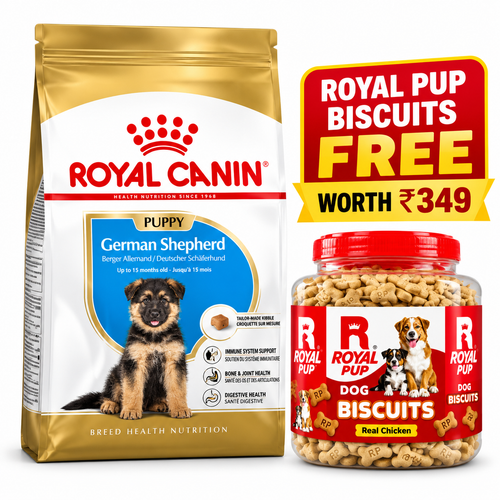 Royal Canin German Shepherd Puppy Dry Dog Food Up to 15 Months + Royal Pup Biscuits FREE Worth ₹349 | Combo Offer