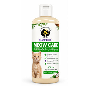 Fur-Bail Story Shampooch Meow Care Cat & Kitten Purrfect Coat Shampoo | Coconut Oil, Aloe Vera, Green Tea & Basil Oil | Gentle Cat Shampoo for Skin & Coat Care | 200ml