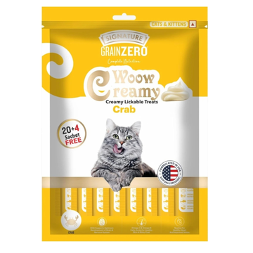 Signature Grain Zero Woow Creamy Crab Lickable Cat Treats – Grain-Free Creamy Snack for Cats & Kittens (20+4 Sachets)
