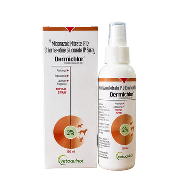 Dermichlor Medicated Spray for Dogs & Cats | Miconazole & Chlorhexidine Antifungal Skin Spray 100ml