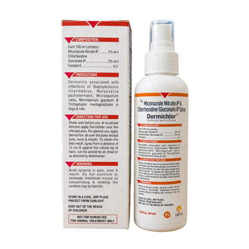 Dermichlor Medicated Spray for Dogs & Cats | Miconazole & Chlorhexidine Antifungal Skin Spray 100ml