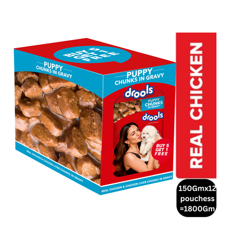 Drools Real Chicken and Chicken Liver Chunks in Gravy Puppy Wet Dog Food - 150 g