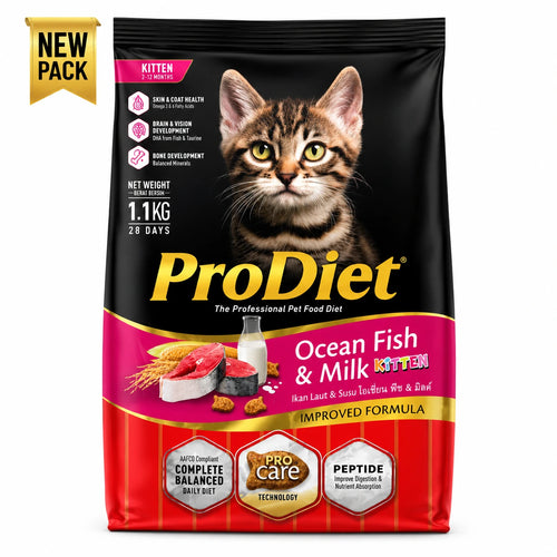ProDiet Ocean Fish & Milk Kitten Dry Cat Food | Complete & Balanced Nutrition | DHA, Taurine & Omega 3 & 6 | 1.1kg / 2.7kg