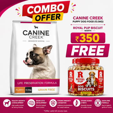 Canine Creek Puppy Dog Food 13.5kg Grain Free + FREE Royal Pup Real Chicken Dog Biscuits (Worth ₹350) | Premium Combo Offer