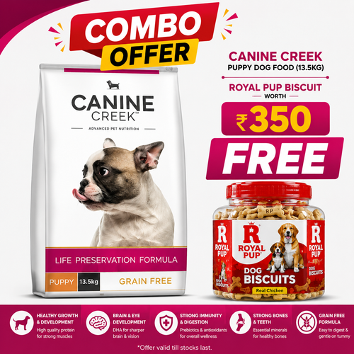 Canine Creek Puppy Dog Food 13.5kg Grain Free + FREE Royal Pup Real Chicken Dog Biscuits (Worth ₹350) | Premium Combo Offer