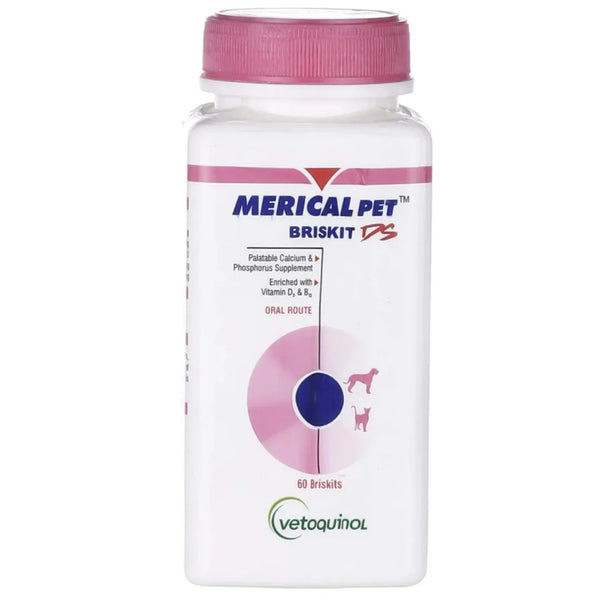 Vetoquinol Merical Pet Briskit DS – Calcium Supplement for Dogs & Cats (60 Briskits)