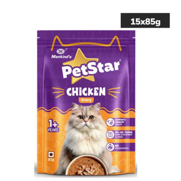 Mankind PetStar Chicken Gravy Wet Cat Food for Adult Cats | Rich in DHA & Taurine | Supports Urinary Health | 85g Pouch