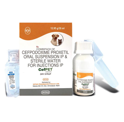 Intas CefPet Dry Syrup for Dogs & Cats | Cefpodoxime Proxetil Oral Suspension | Veterinary Antibiotic | 30ml