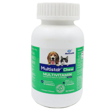 Multistar Chew Multivitamin Tablets for Dogs & Cats | Growth & Health Support | Chicken Flavour | 30 Tablets