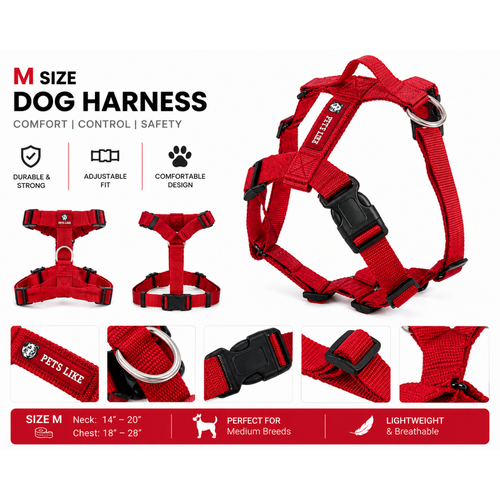 Pet’s Like M Size Dog Harness | Adjustable Nylon Harness for Medium Dogs